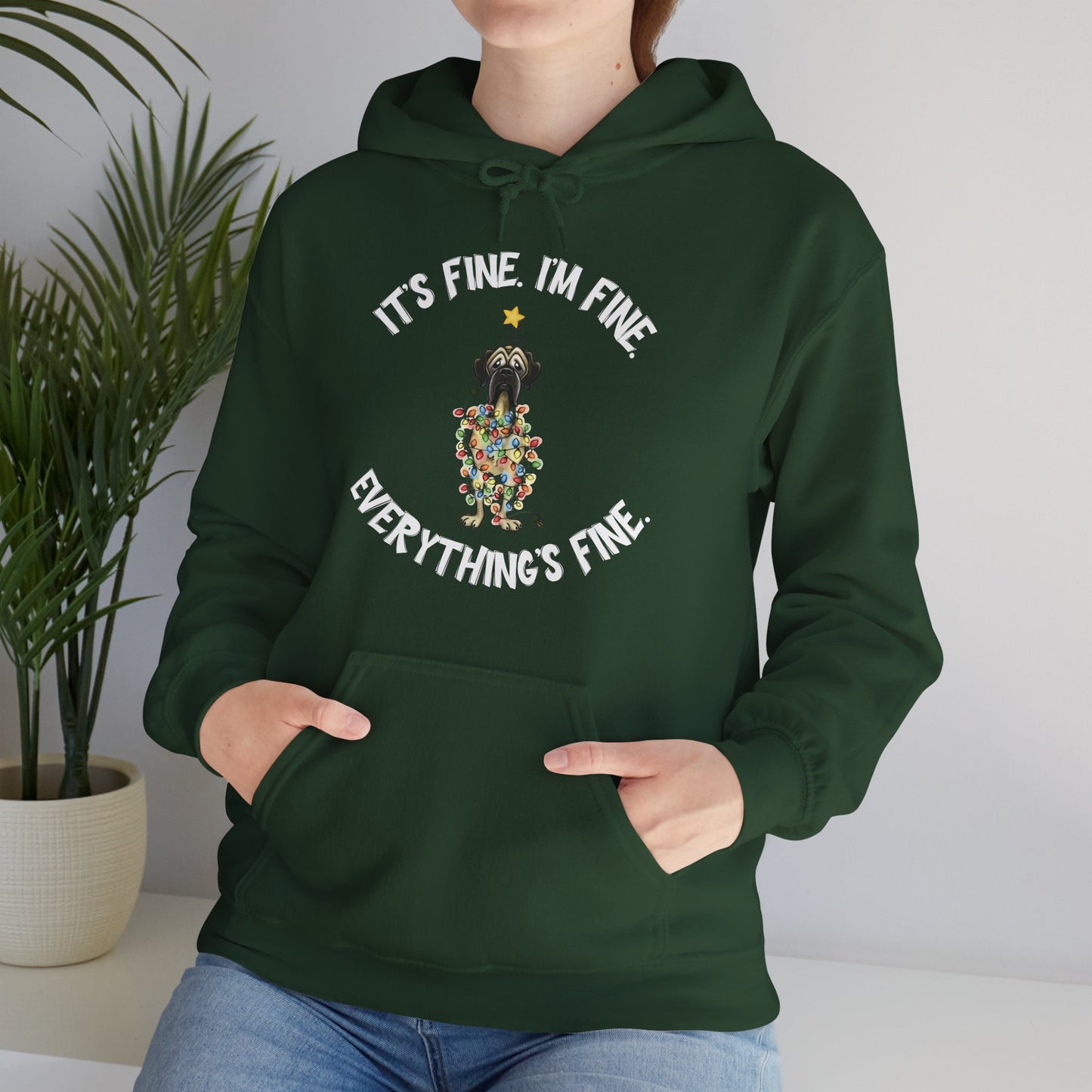 DTG Flat Frankie It's Fine I'm Fine Everything's Fine Christmas Unisex Hoodie - Use Drop Down to pick color