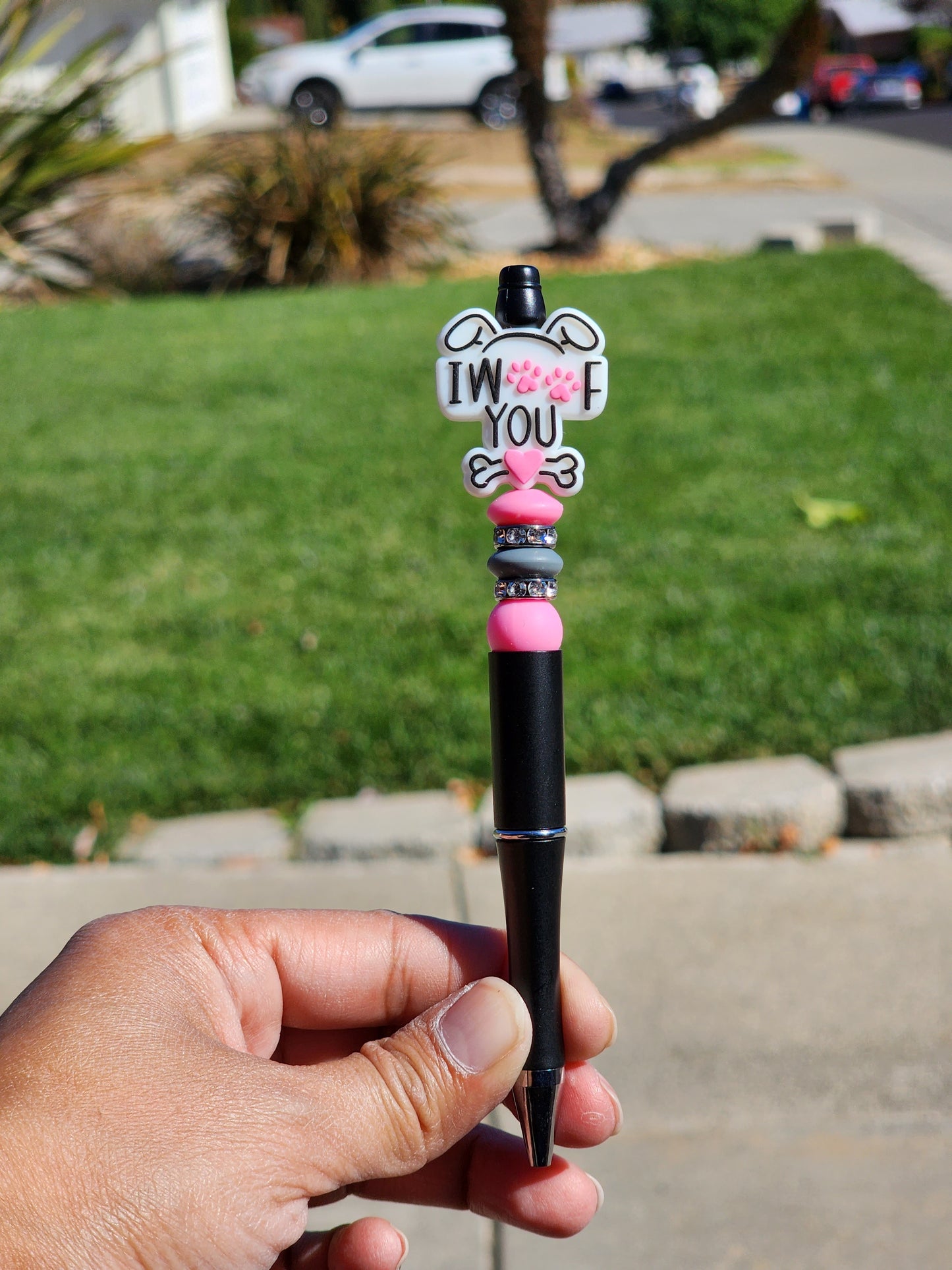 Custom Made I Woof You Dog Paw Beaded Writing Pen