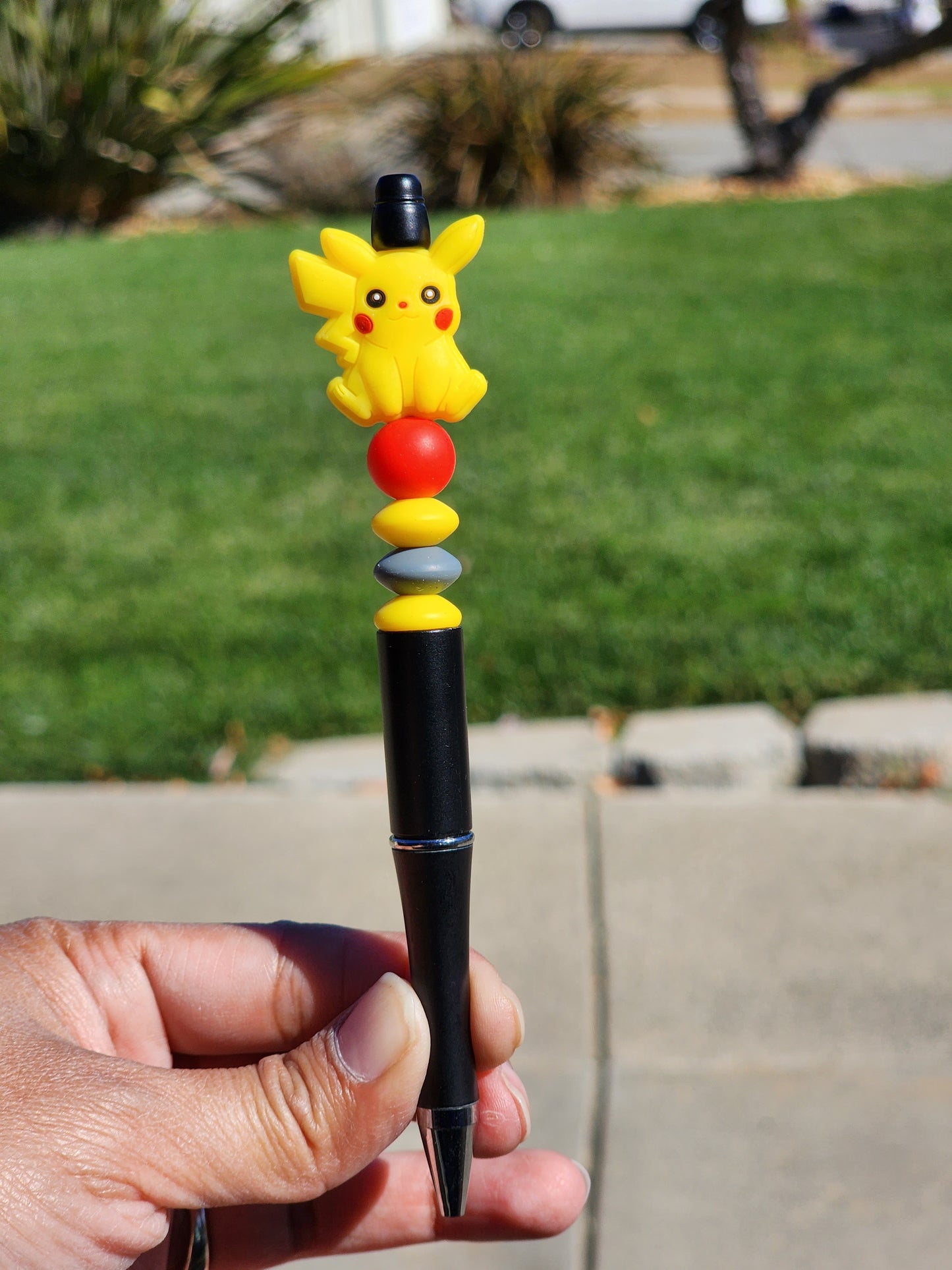 Custom Made Yellow Pika chu Video Game Character Beaded Writing Pen - ONLY 1 Available
