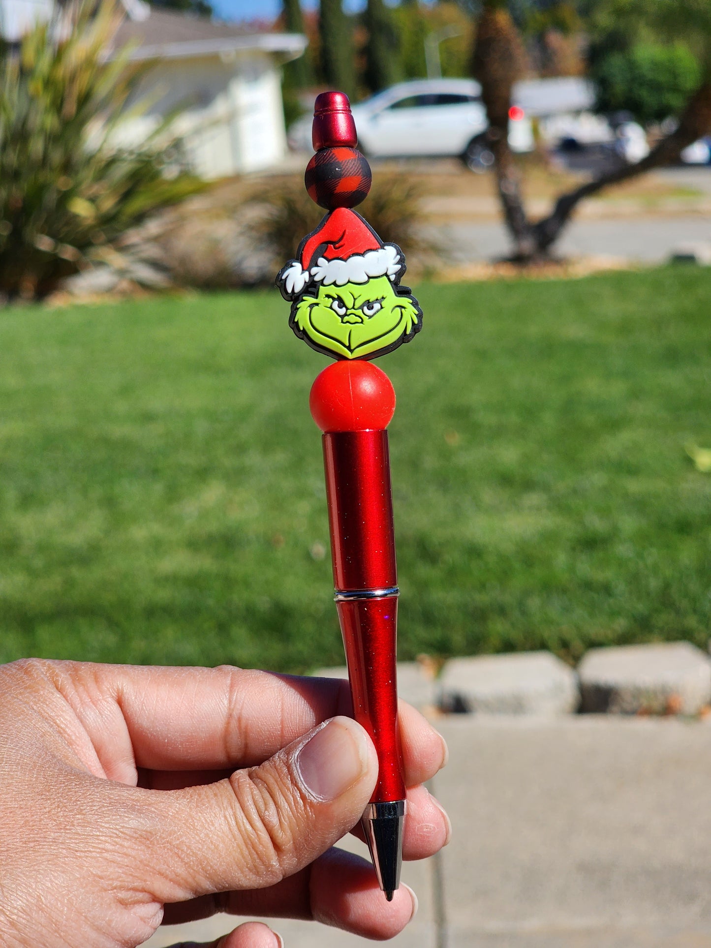 Custom Made Christmas Green Guy Beaded Writing Pen - ONLY 1 Available