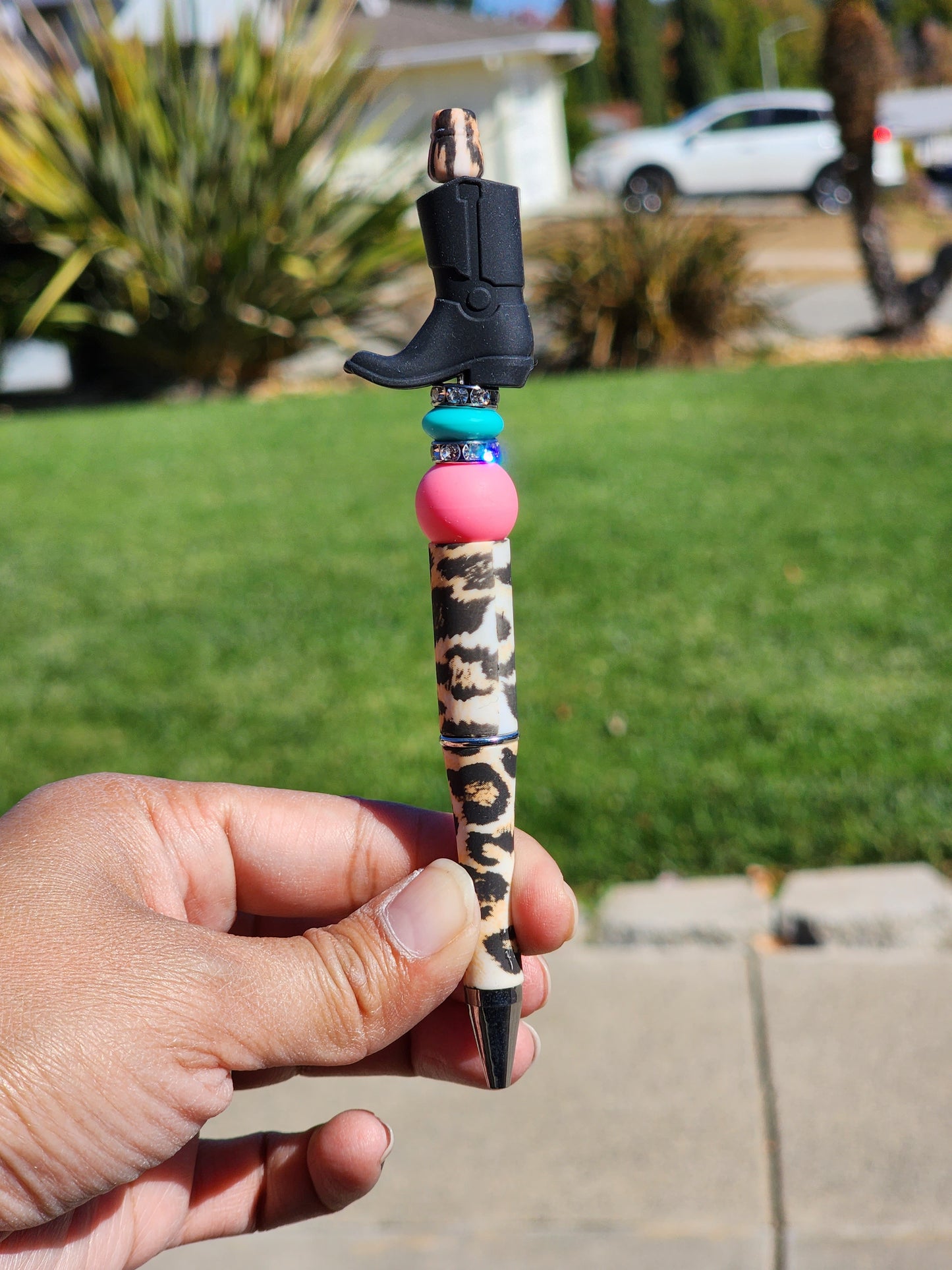 Custom Cowboy Boot Cheetah Print Beaded Writing Pen