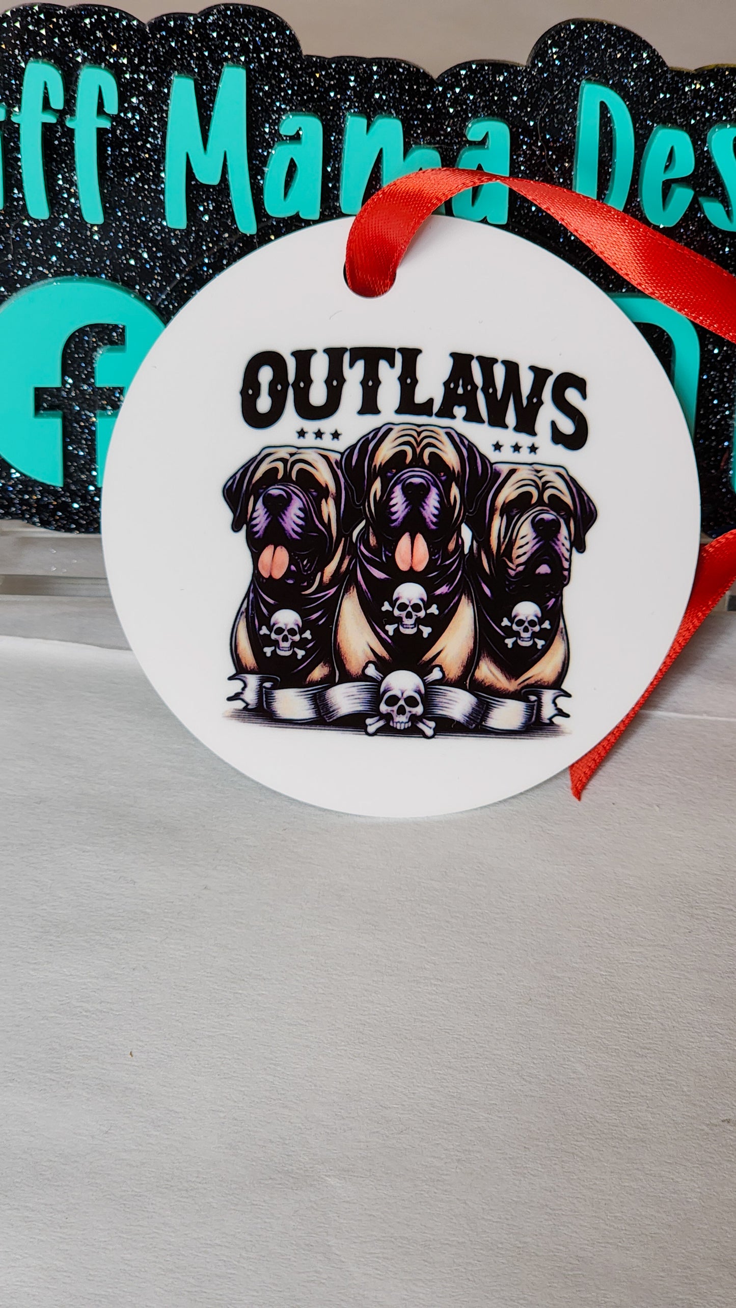 Mastiff Outlaws White Aluminum Christmas Ornament - Single Sided Only