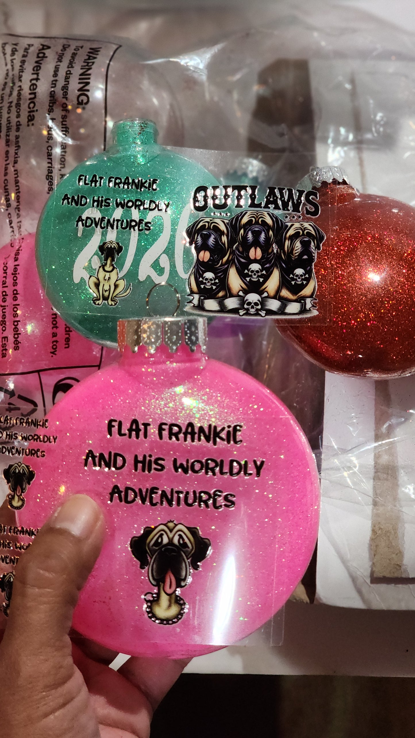 Flat Frankie Glitter Flat Style Ornament - Single Sided - Use Drop Down Menu To Select Size & Color