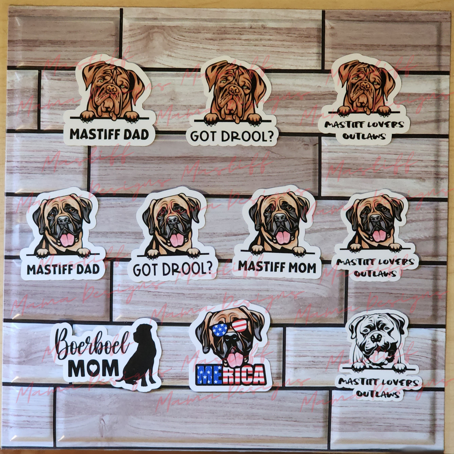 Various Mastiff Type & Boerboel Dog Sticker Designs - 10 Designs