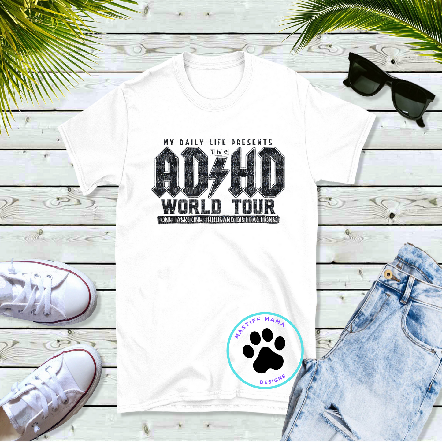 2 Color Options ADHD World Tour Unisex White Short Sleeve Shirt