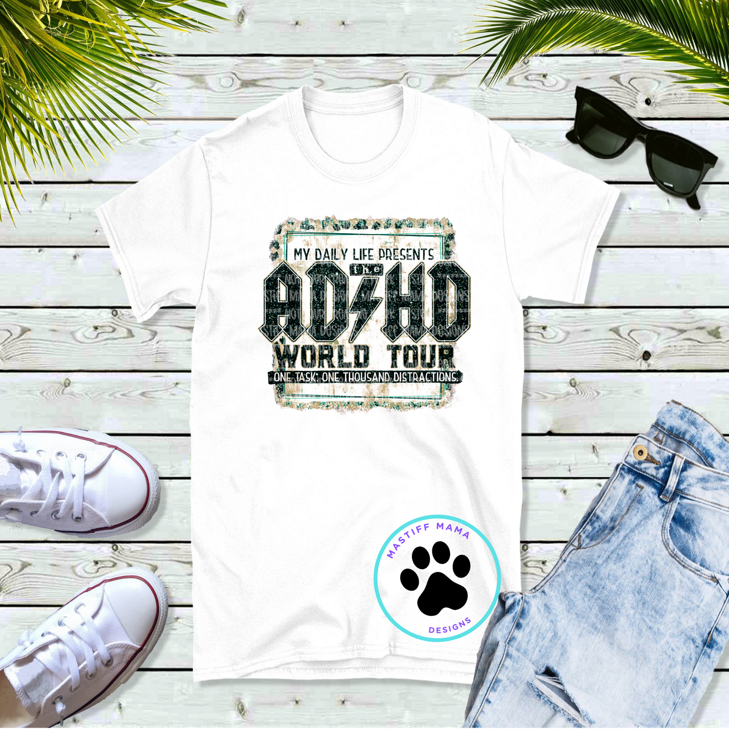 2 Color Options ADHD World Tour Unisex White Short Sleeve Shirt