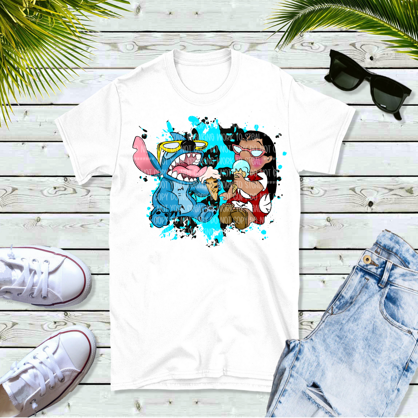 Blue Alien and Friend Eating Ice Cream Unisex White Short Sleeve Shirt - LIMITED Availability