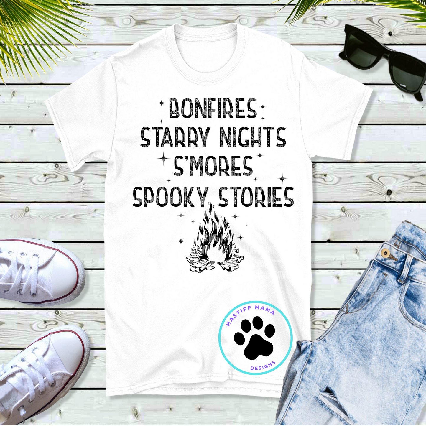 Bonfires Starry Nights S'Mores Spooky Stories Unisex White Short Sleeve Shirt