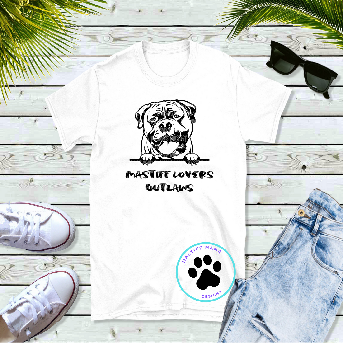 Bull, Cane Corso, English, French, & Great Dane Mastiff Lovers Outlaw White Unisex Short Sleeve T-Shirt