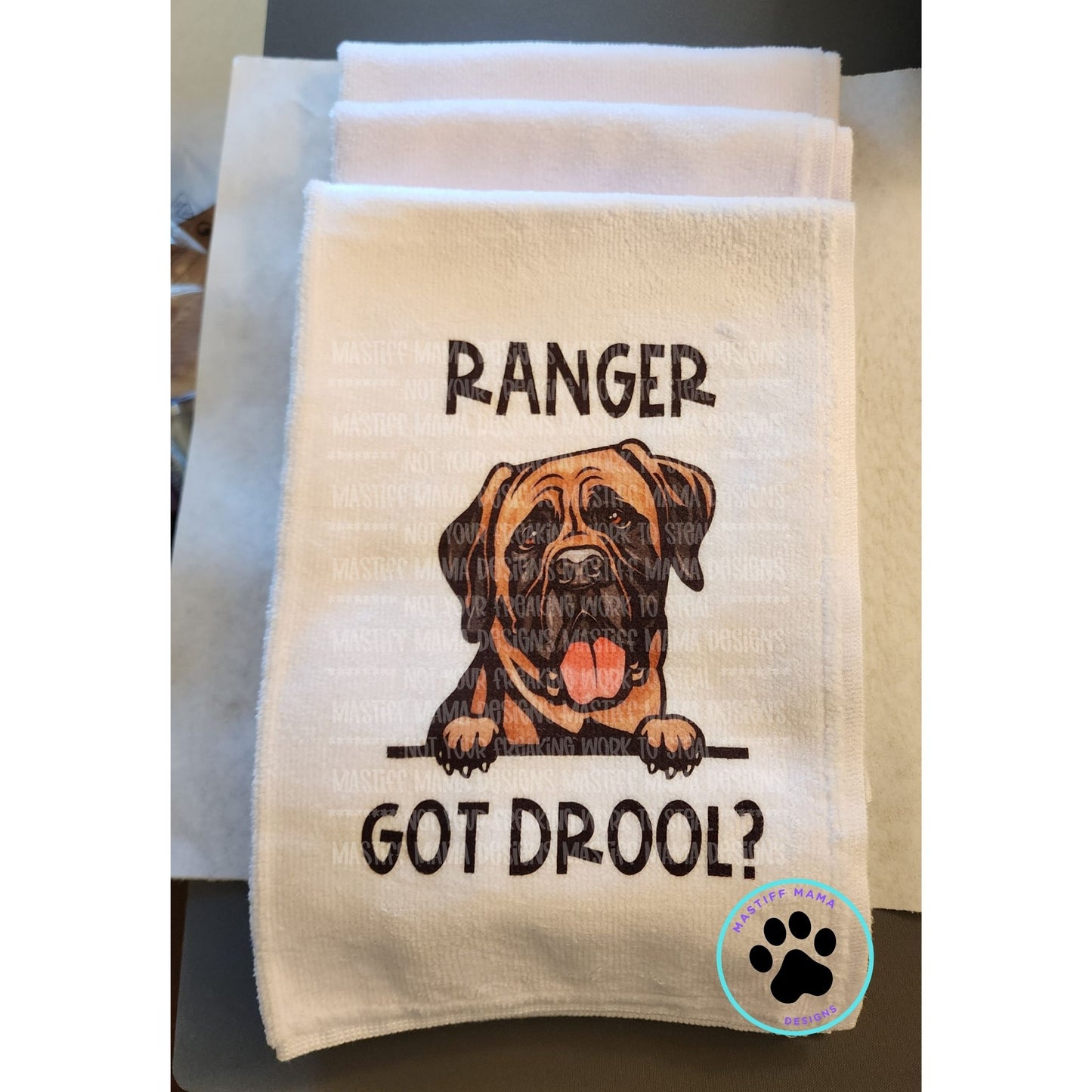 Custom Listing for Leslie H. ONLY 3 Large Dog Drool Rags - 16" x 25" Ranger English Mastiff Got Drool Design