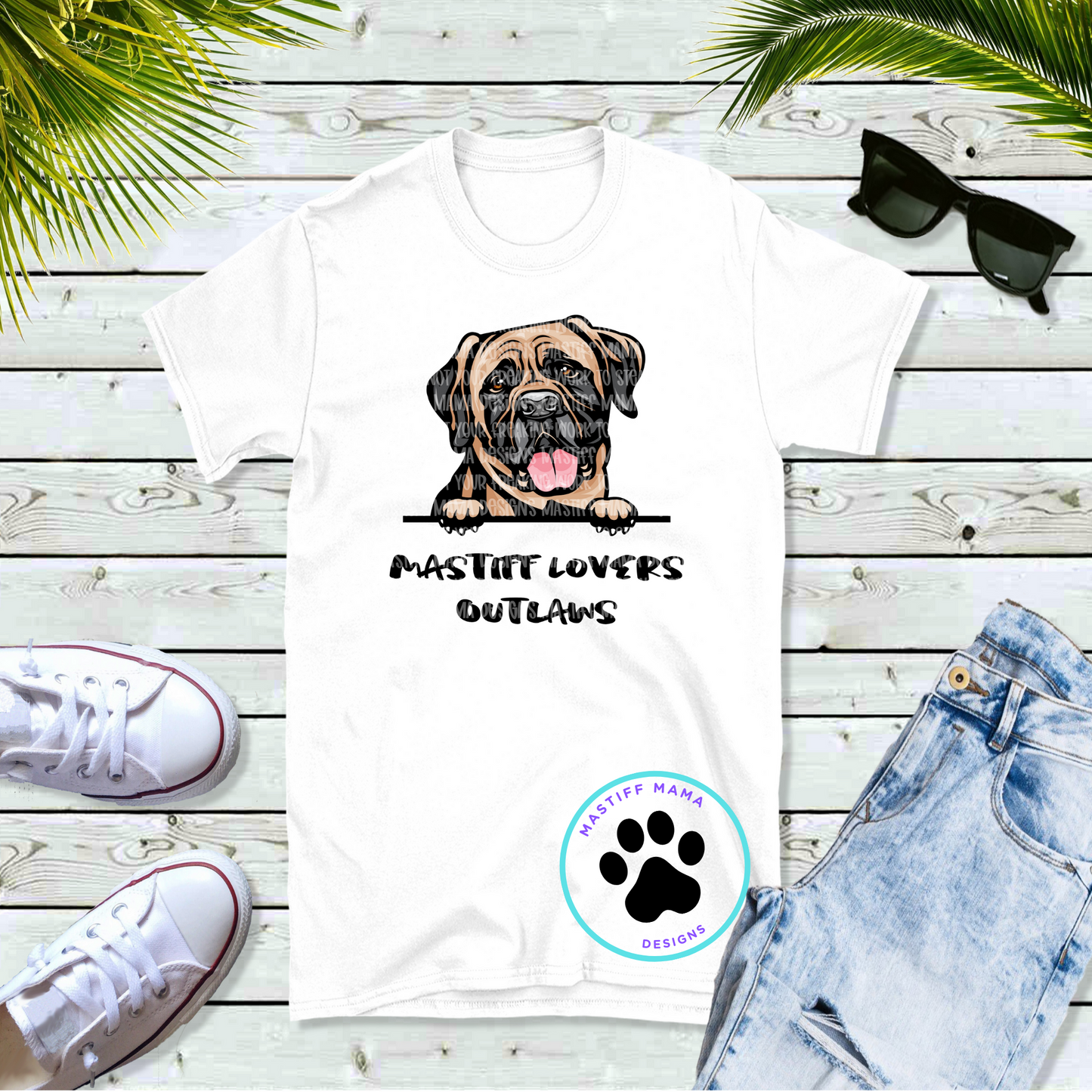Bull, Cane Corso, English, French, & Great Dane Mastiff Lovers Outlaw White Unisex Short Sleeve T-Shirt