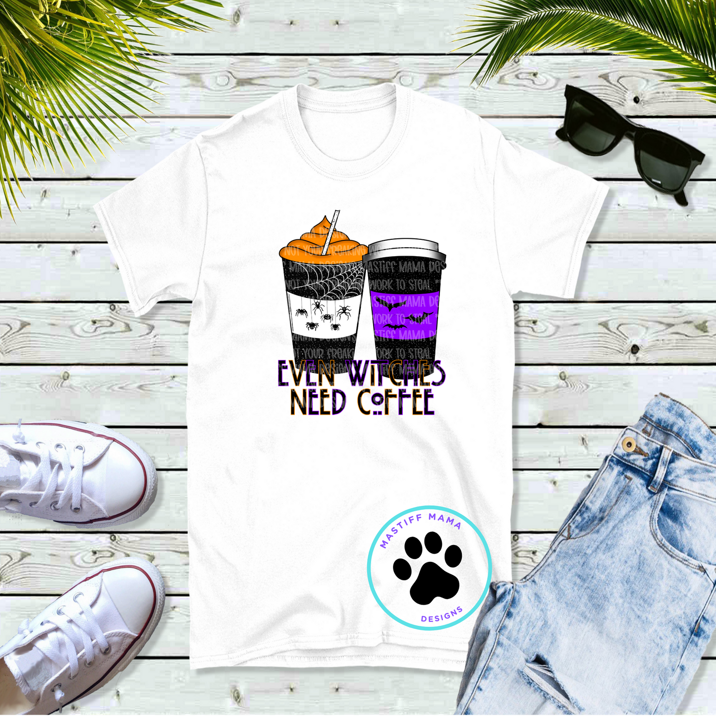 Even Witches Need Coffee Unisex White Short Sleeve Shirt