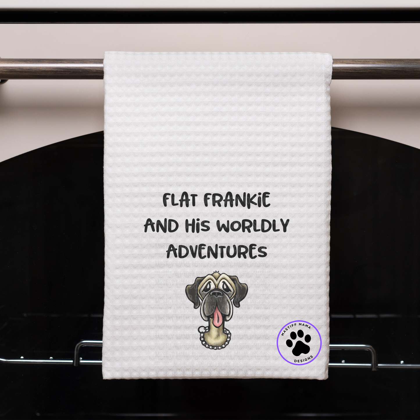 Flat Frankie Waffle Kitchen Towel - 2 Design Options Worldly Adventures & Spooky Halloween Ernie Wormie No Tricks Just Treats - Use Drop Down Box - One Sided Design