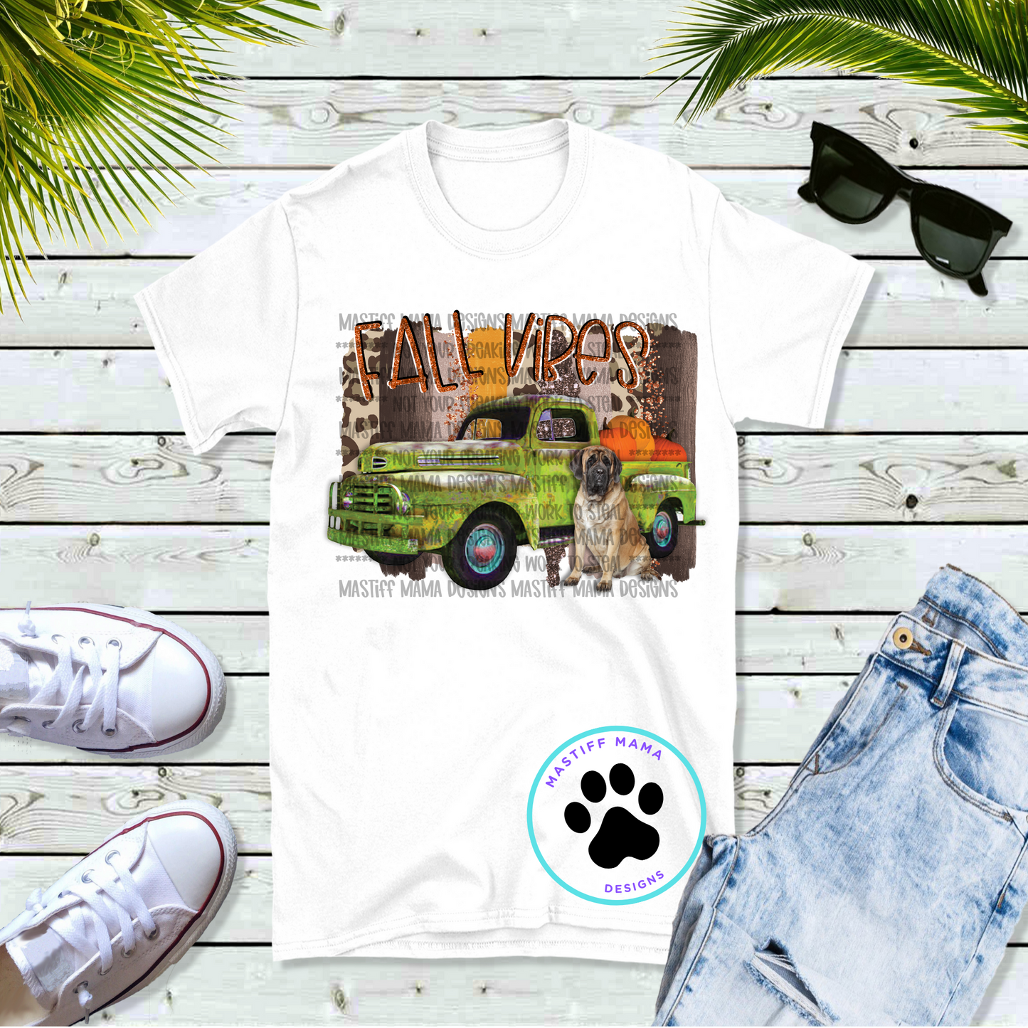 English Mastiff Fall Vibes Pickup Unisex White Short Sleeve Shirt
