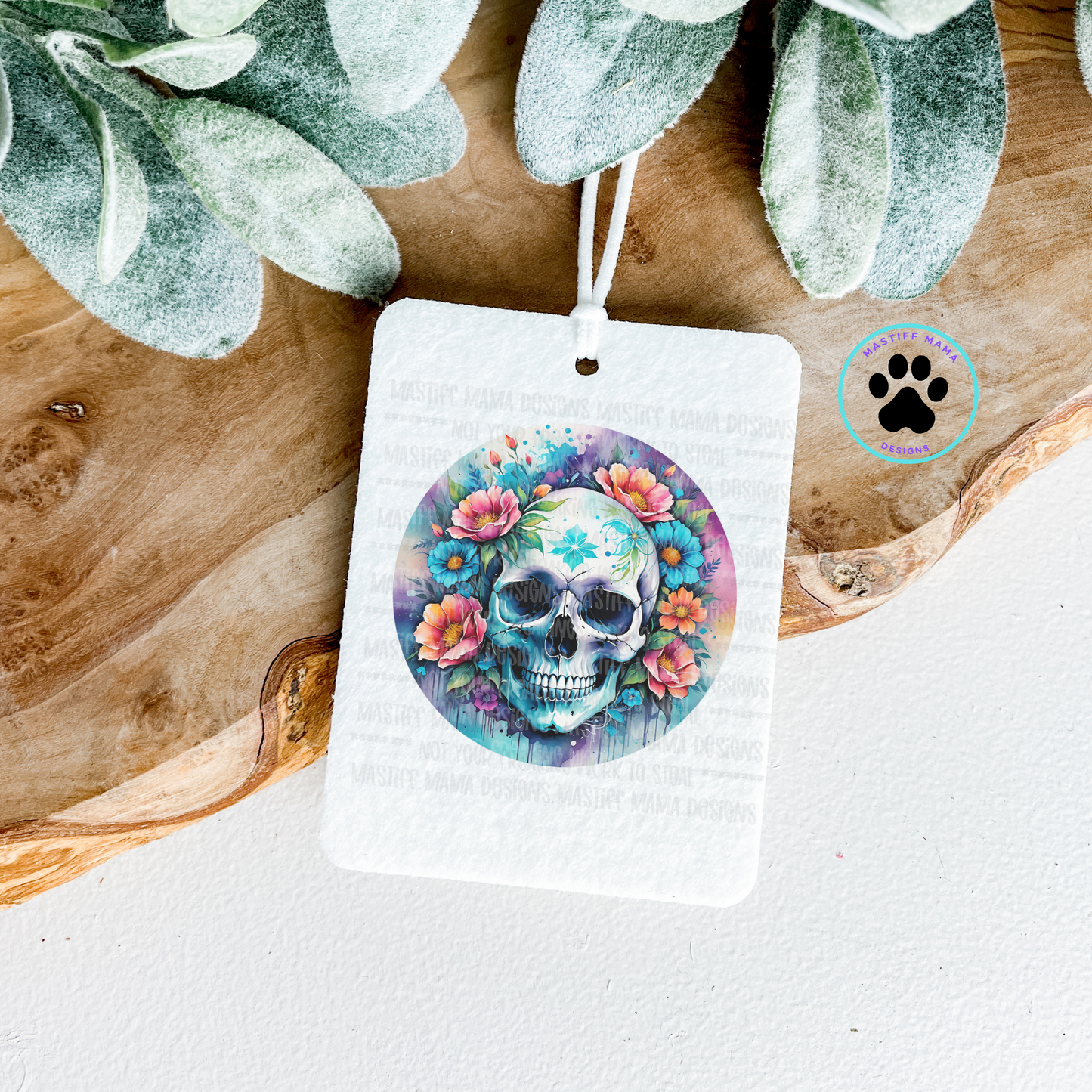 Colorful Flowers and Skull Felt Car Freshie