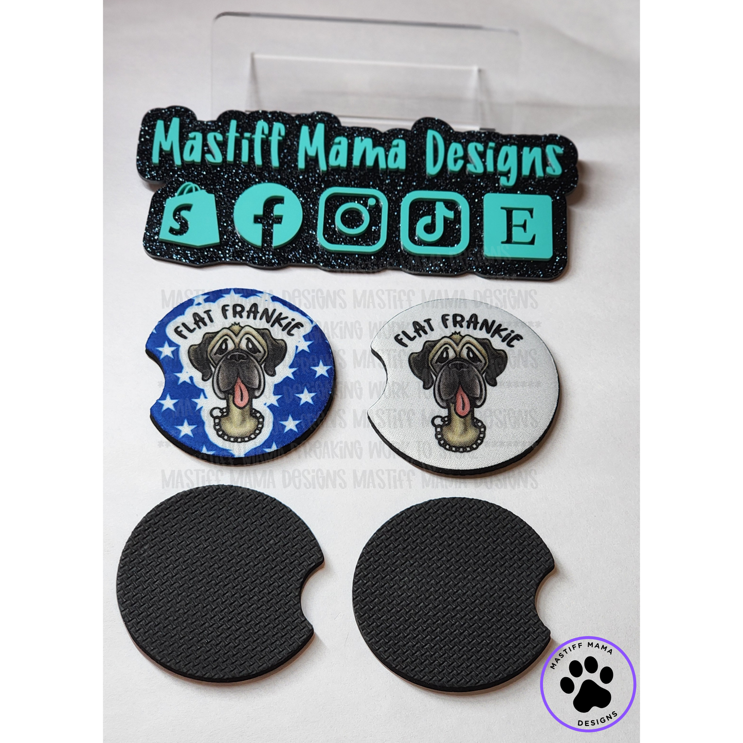 Flat Frankie And His Worldly Adventures Neoprene Car Coaster Set of 2 - Use drop down menu for 2 Design Options