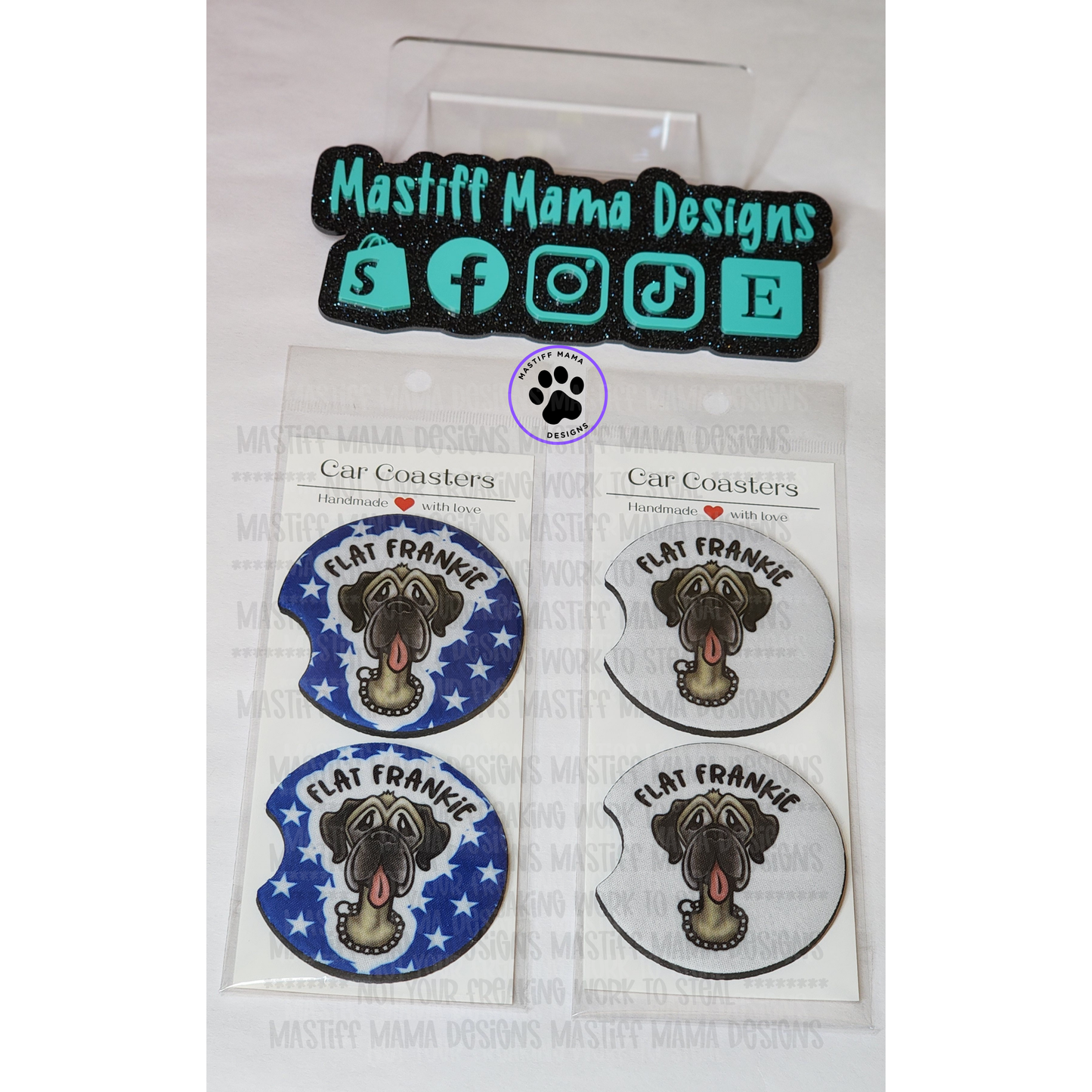 Flat Frankie And His Worldly Adventures Neoprene Car Coaster Set of 2 - Use drop down menu for 2 Design Options