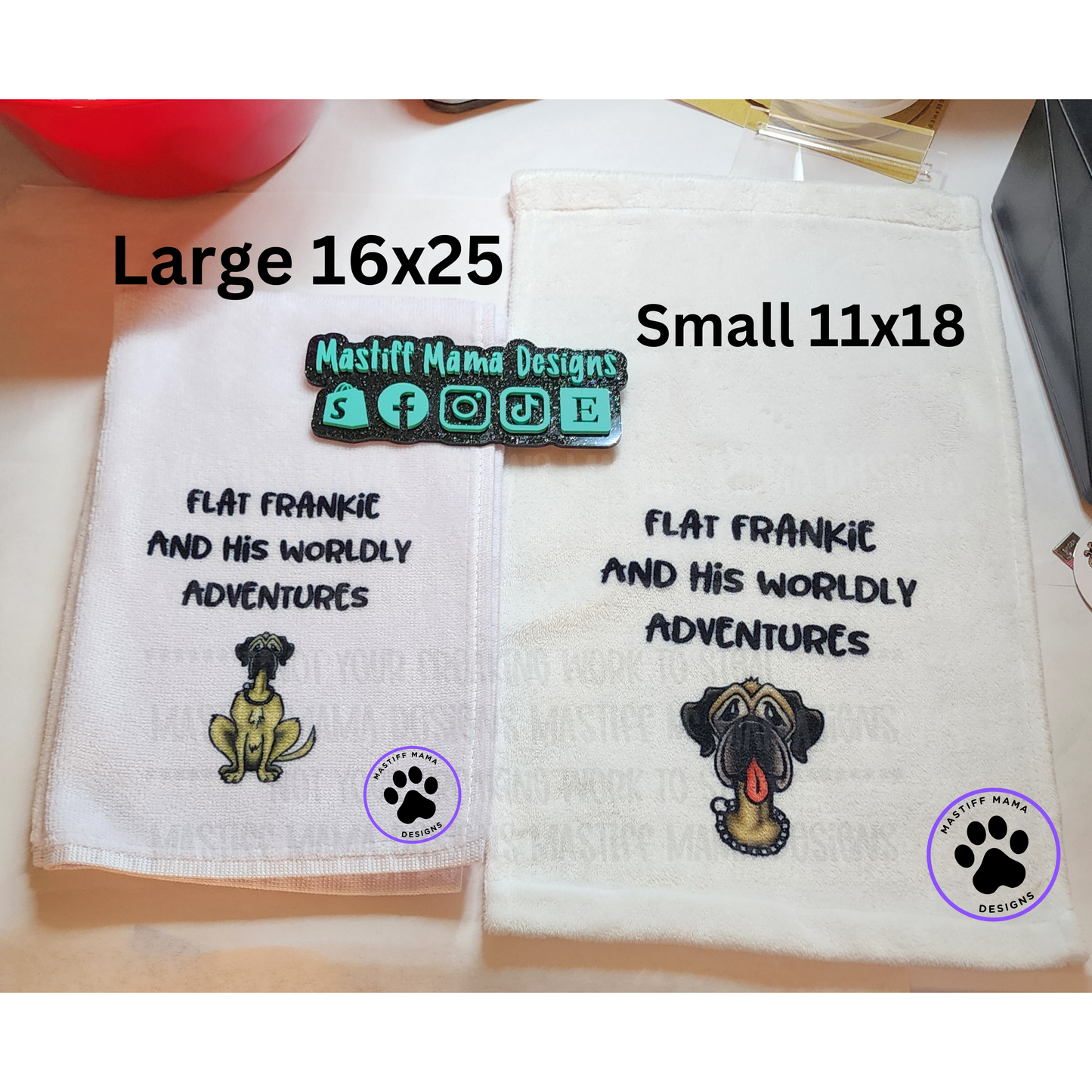 Flat Frankie And His Worldly Adventures Kitchen Towels / Drool Rags - 2 Size Options And 1 or 3 Pack Options