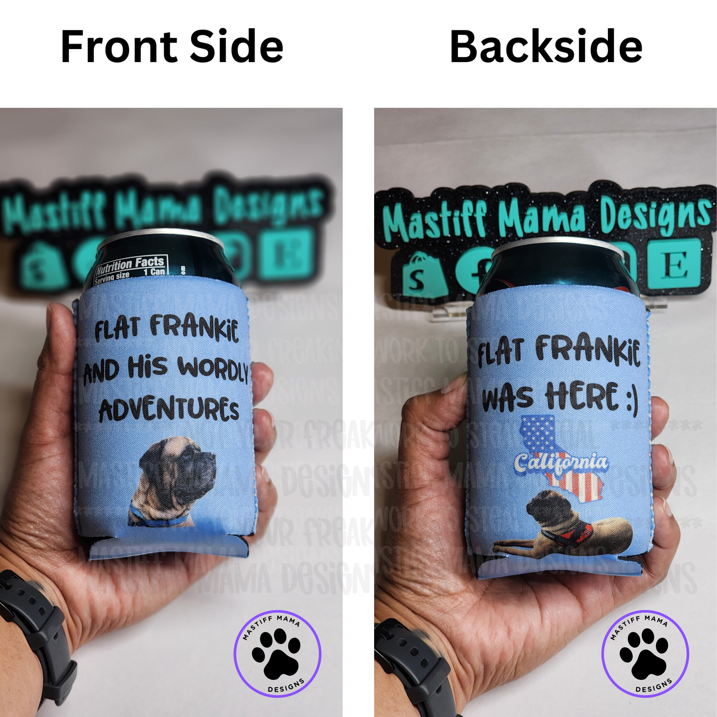 Flat Frankie And His Worldly Adventures Can Cooler - 2 Design Options
