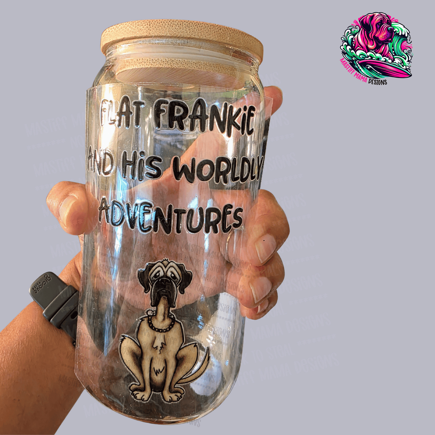Flat Frankie And His Worldly Adventures Clear 16 oz Glass Can - Use Drop Down Box To Select Style