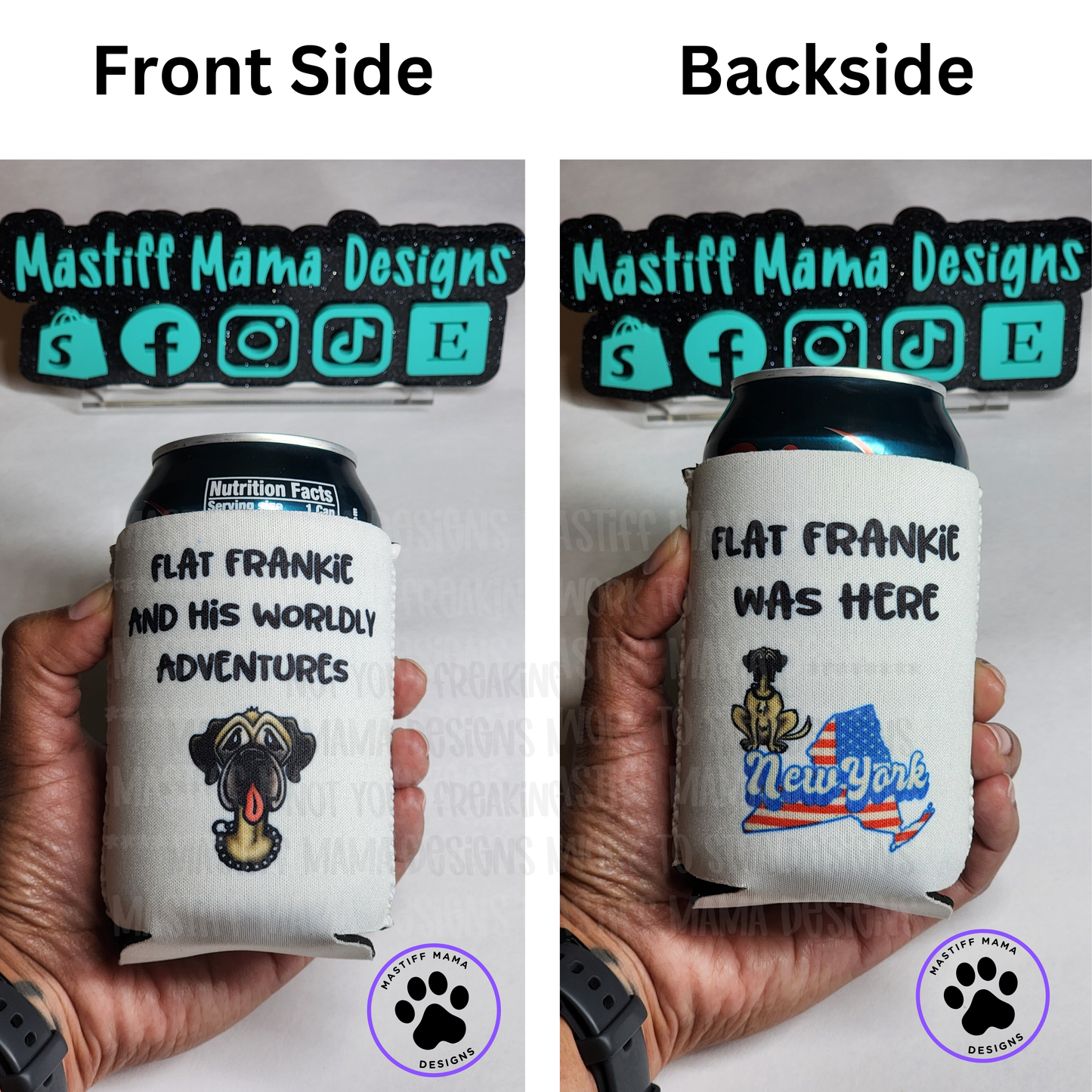 Flat Frankie And His Worldly Adventures Can Cooler - 2 Design Options