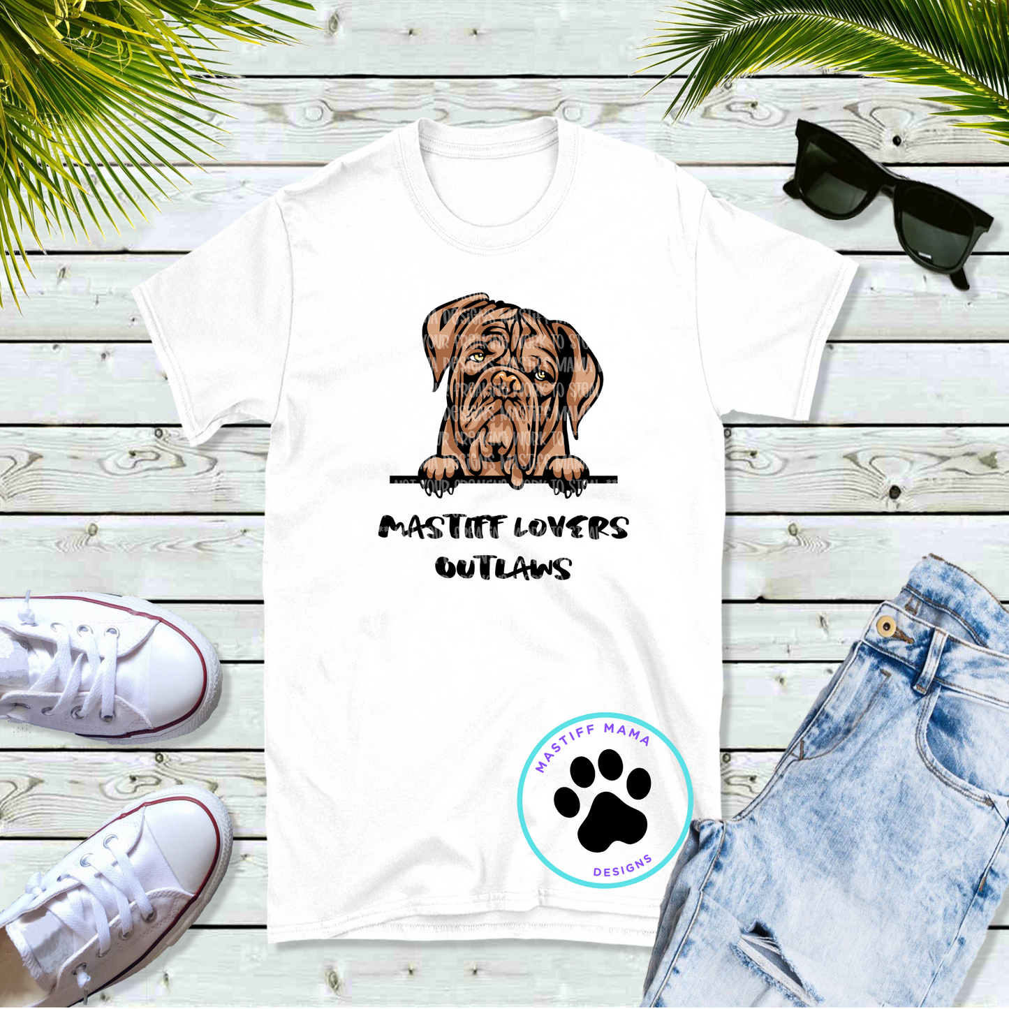 Bull, Cane Corso, English, French, & Great Dane Mastiff Lovers Outlaw White Unisex Short Sleeve T-Shirt