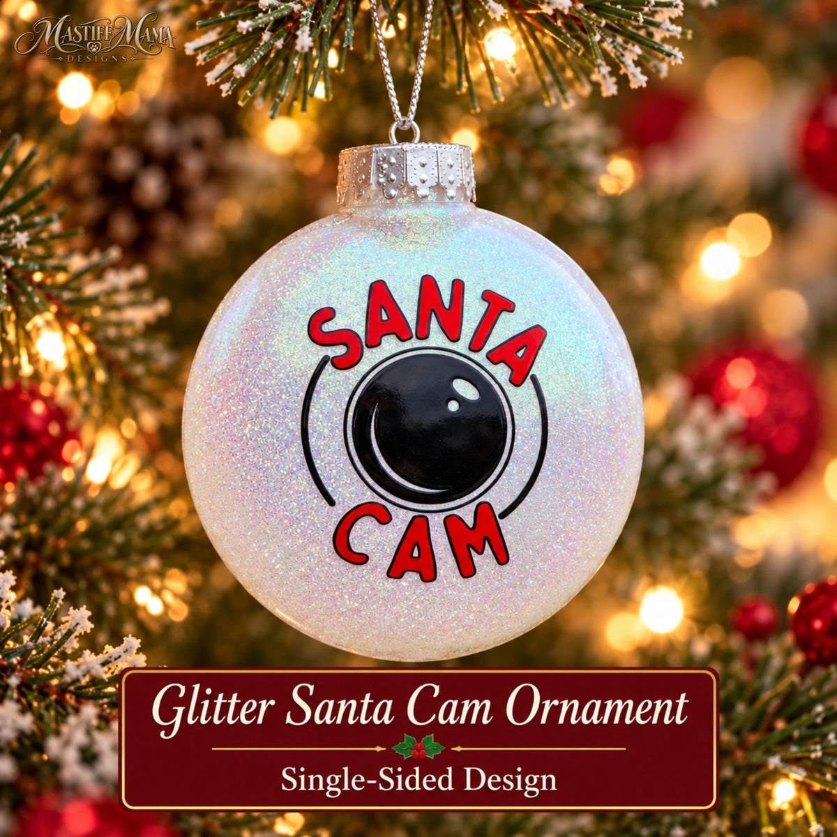 Santa Cam Glitter Christmas Ornament – Handmade Single or Double-Sided Decoration