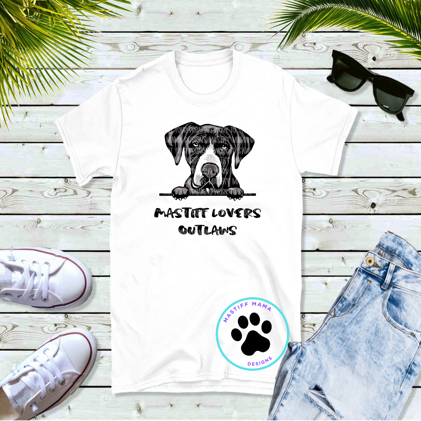 Bull, Cane Corso, English, French, & Great Dane Mastiff Lovers Outlaw White Unisex Short Sleeve T-Shirt