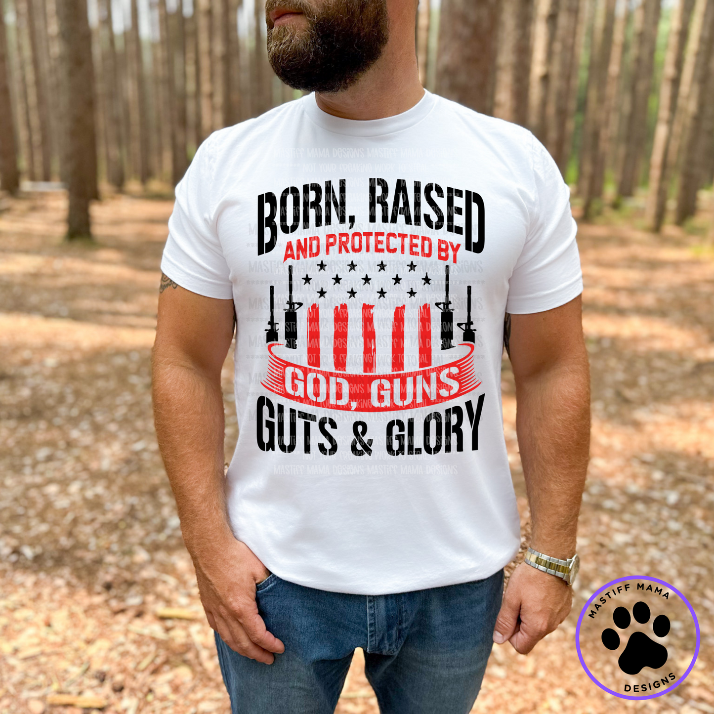 Born Raised Protected By God Guns Guts & Glory Unisex Short Sleeve Shirt - 2 color options