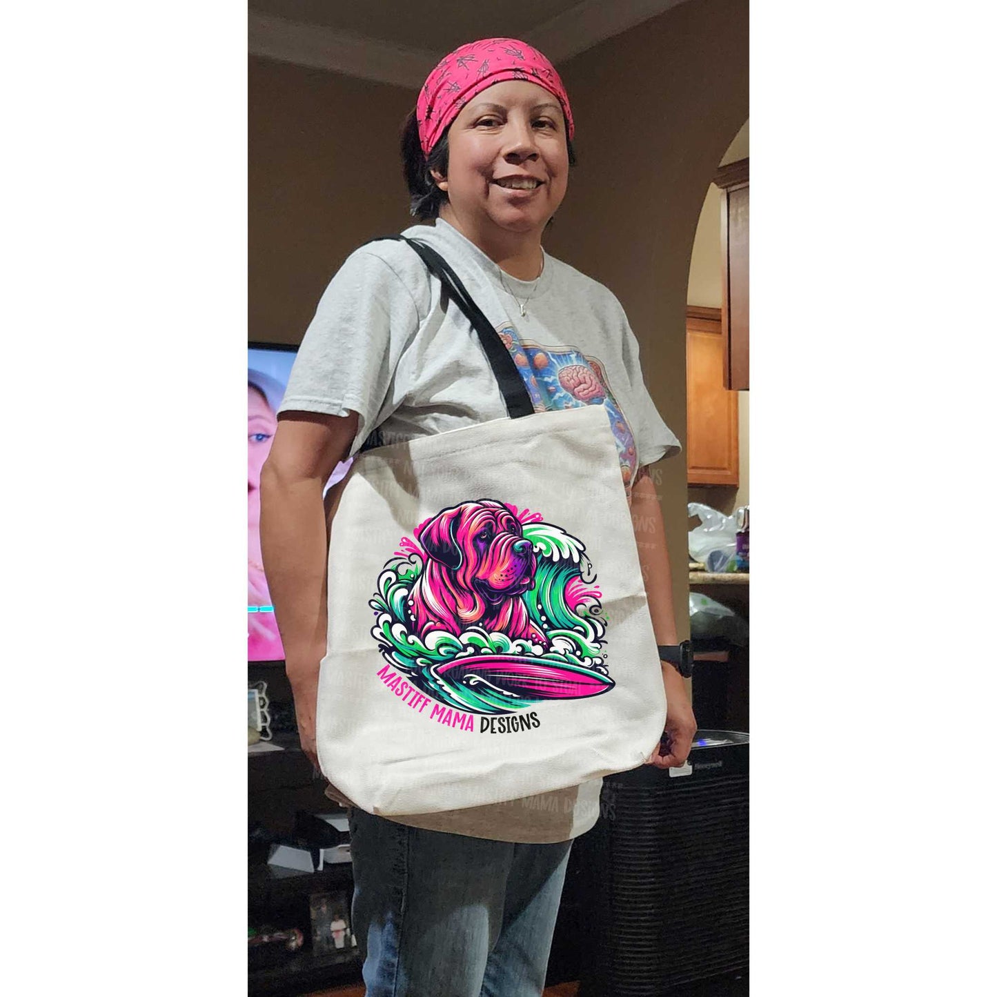 tote bag adult holding mastiff mama designs logo english mastiff