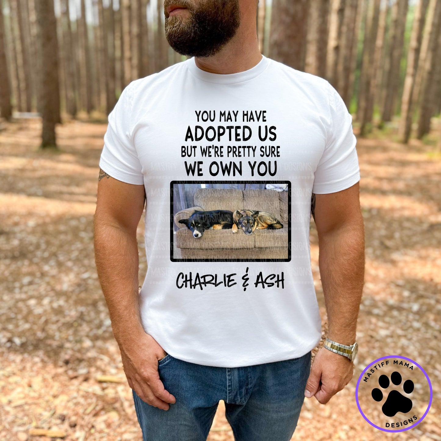Custom Dog Adopted Us Photo Shirt for Lindsey W. Unisex Short Sleeve Shirt