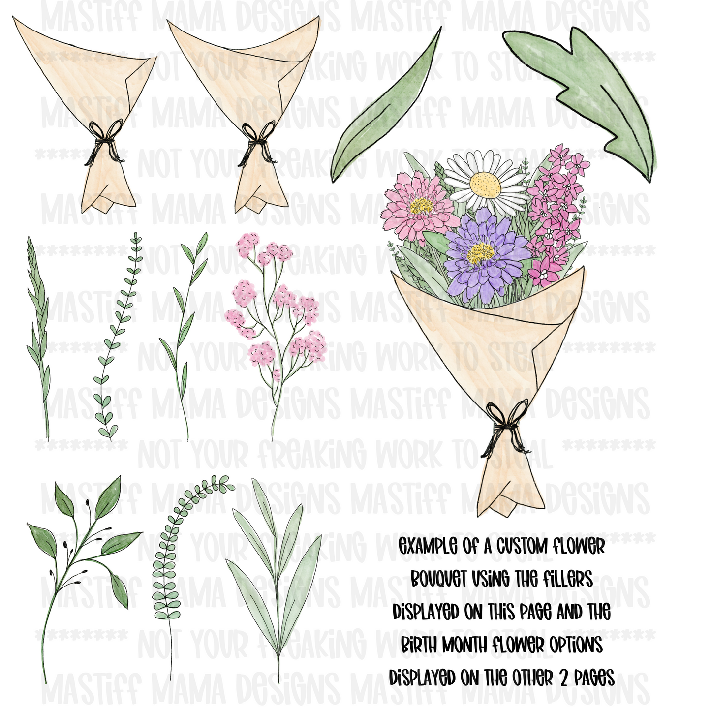 Mom's Wildflowers Custom Birth Month Flower Bouquet on Waffle Kitchen Towelv- One Sided Design