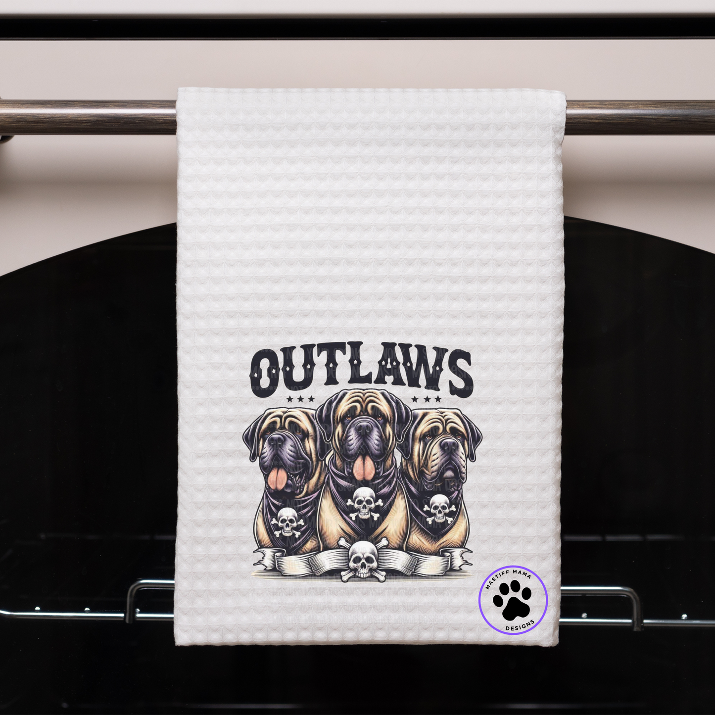 Mastiff Lovers Outlaws Waffle Kitchen Towel - One Sided Design