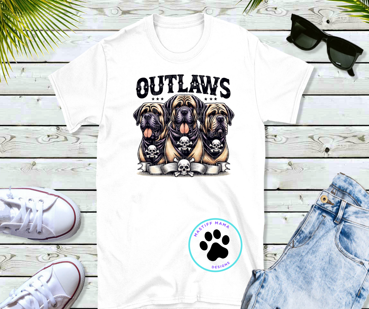 Mastiff Outlaw White T-Shirt Medium Oops Discounted Shirt for Leslie H.