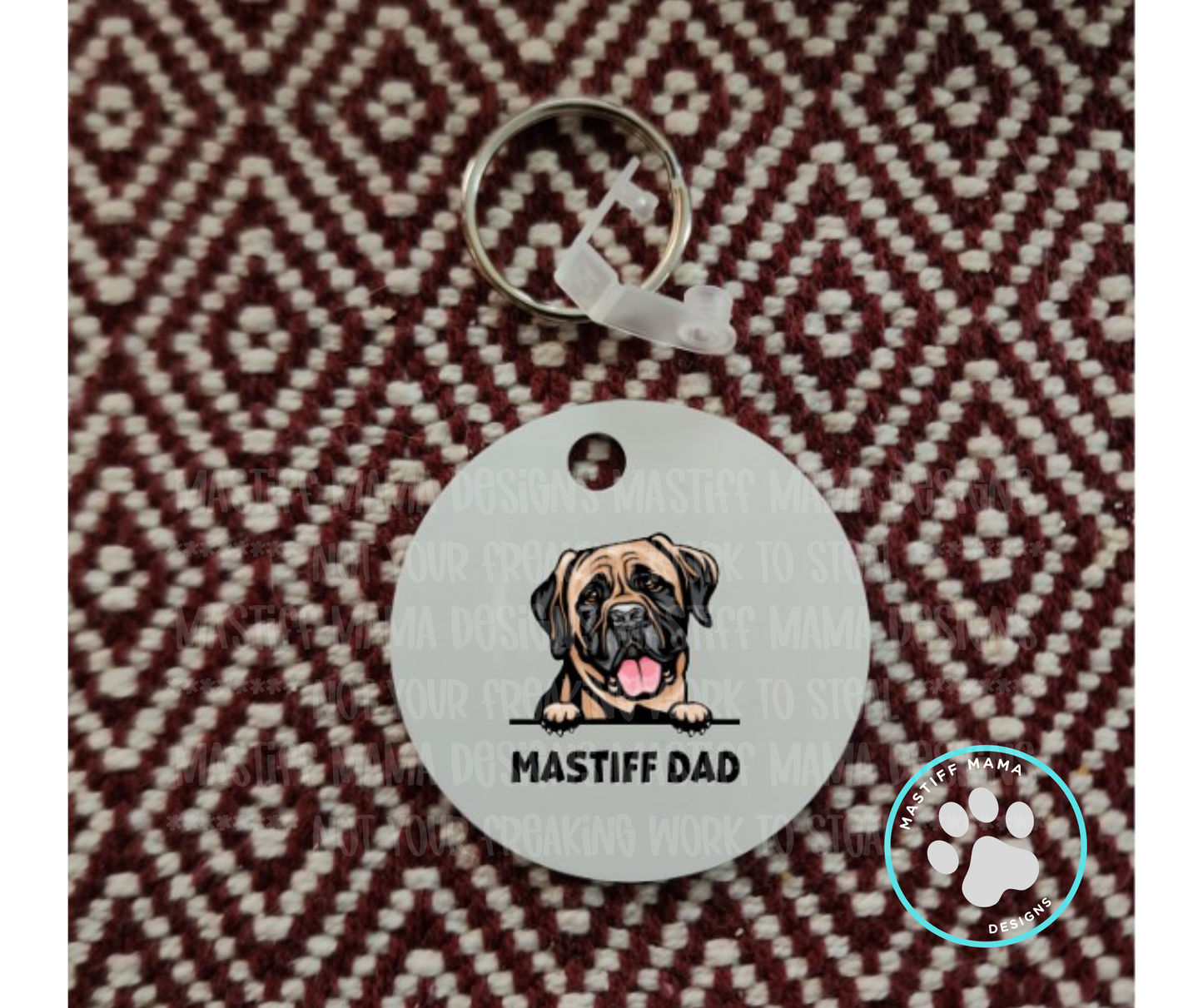 English Mastiff Dad Round Aluminum Keychain- Single or Double Sided Round