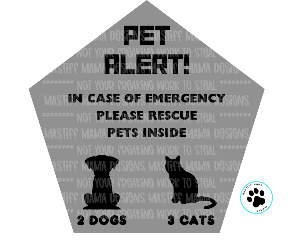 Pet Alert Emergency Decal- 4 pet type options & 2 color options