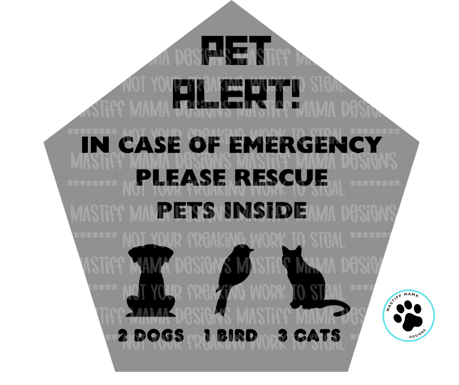 Pet Alert Emergency Decal- 4 pet type options & 2 color options