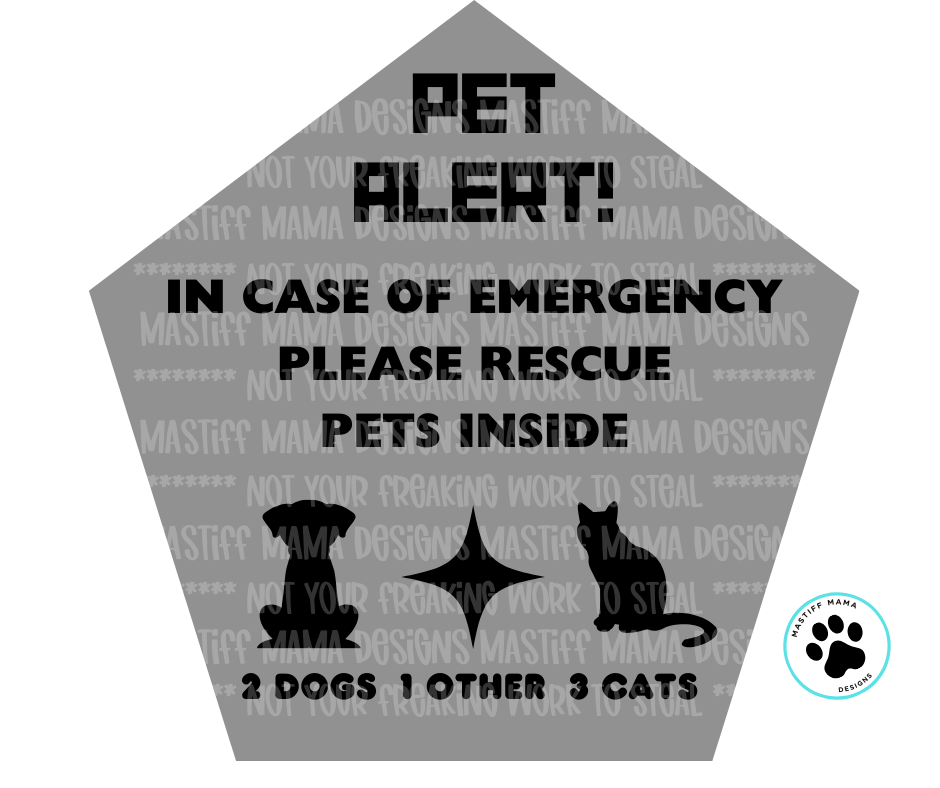 Pet Alert Emergency Decal- 4 pet type options & 2 color options