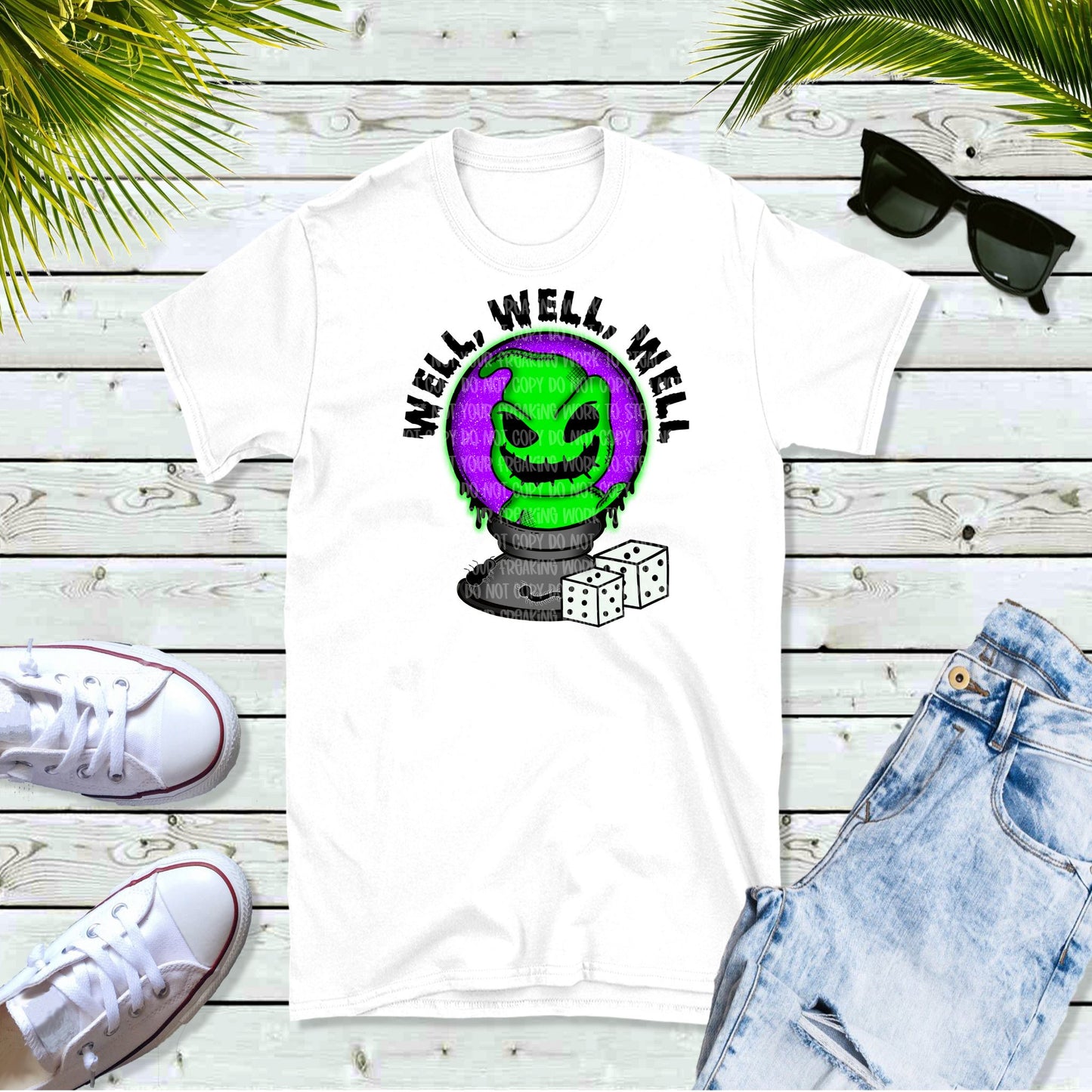 Well Well Well Halloween OG Crystal Ball Dice Unisex White Short Sleeve Shirt