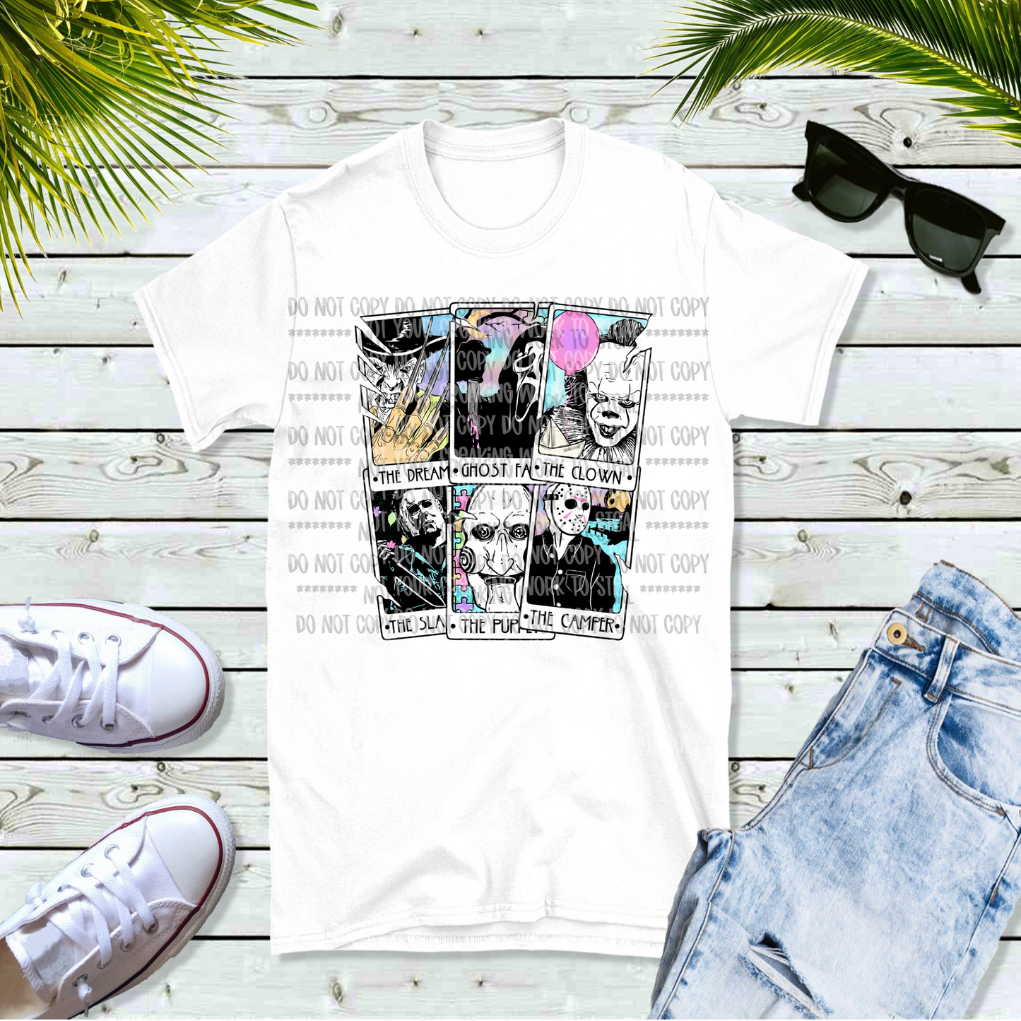 6 Halloween Character Pastel Tarot Cards Unisex White Short Sleeve Shirt - LIMITED Availability