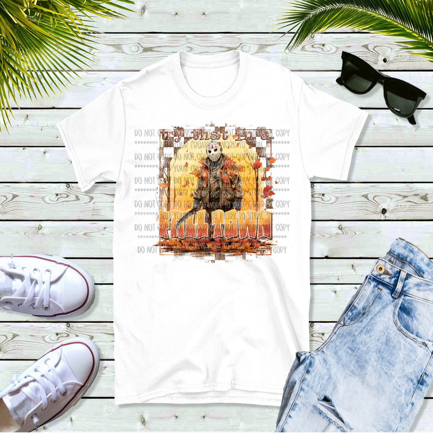 Try That In a Fall Town Guy Character Unisex White Short Sleeve Shirt - LIMITED Availability