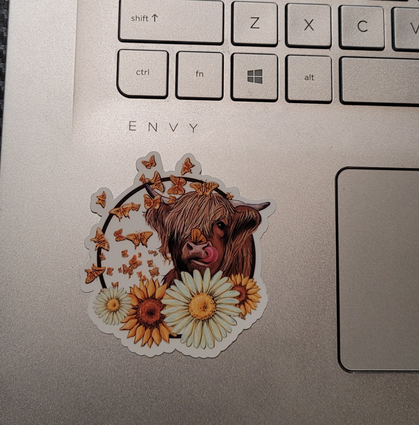 Highland Cow Sunflower Butterfly's Sticker