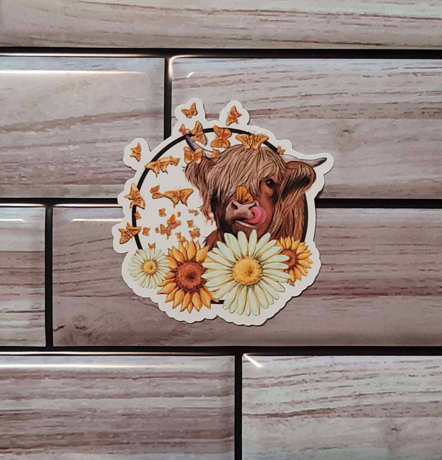 Highland Cow Sunflower Butterfly's Sticker