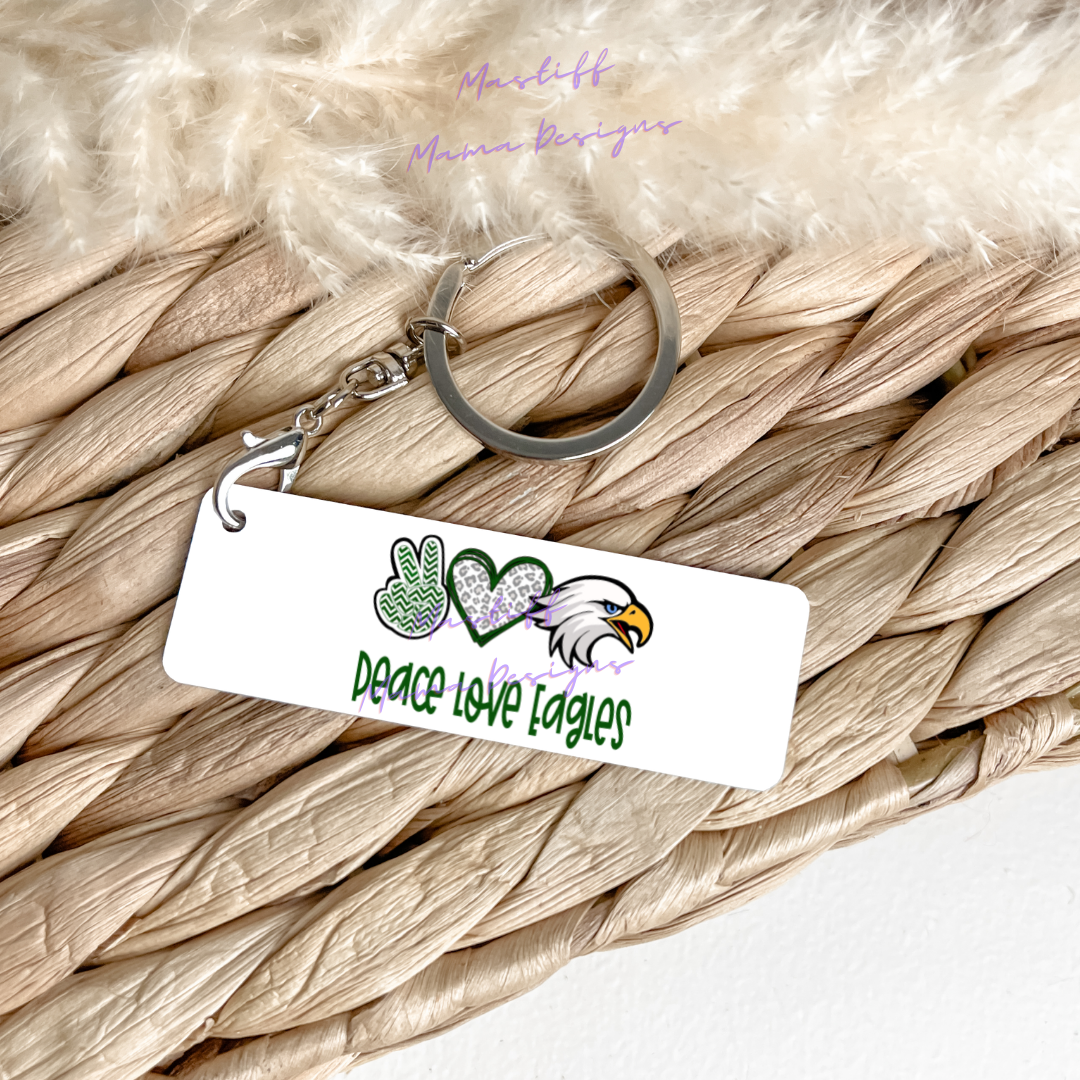 Peace Love Cats, Elephants, Eagles, & Panthers Rectangle Aluminum Keychain