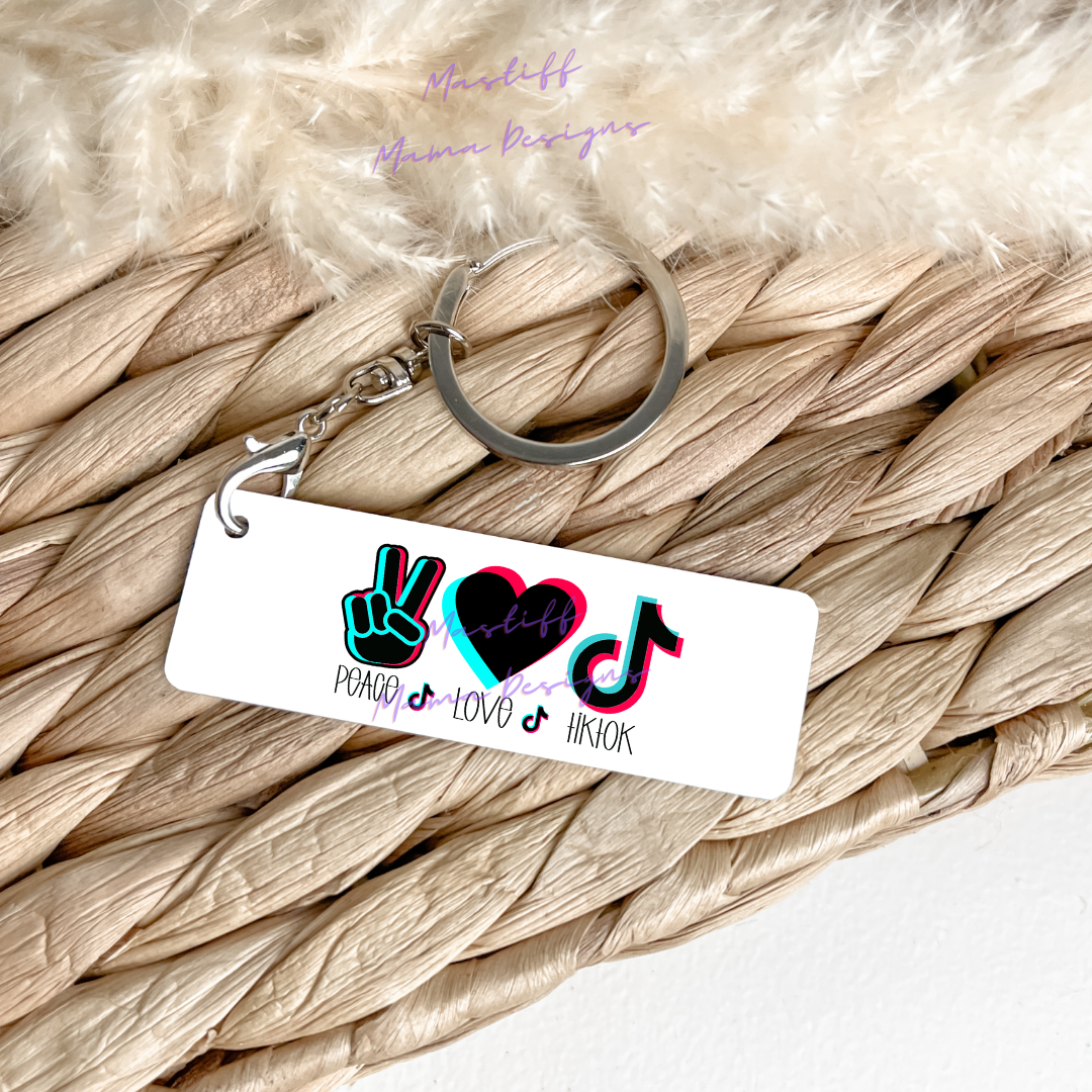 Peace Love T!k Tok Rectangle Aluminum Keychain