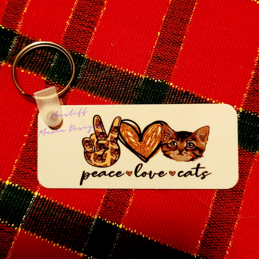 Peace Love Cats, Elephants, Eagles, & Panthers Rectangle Aluminum Keychain