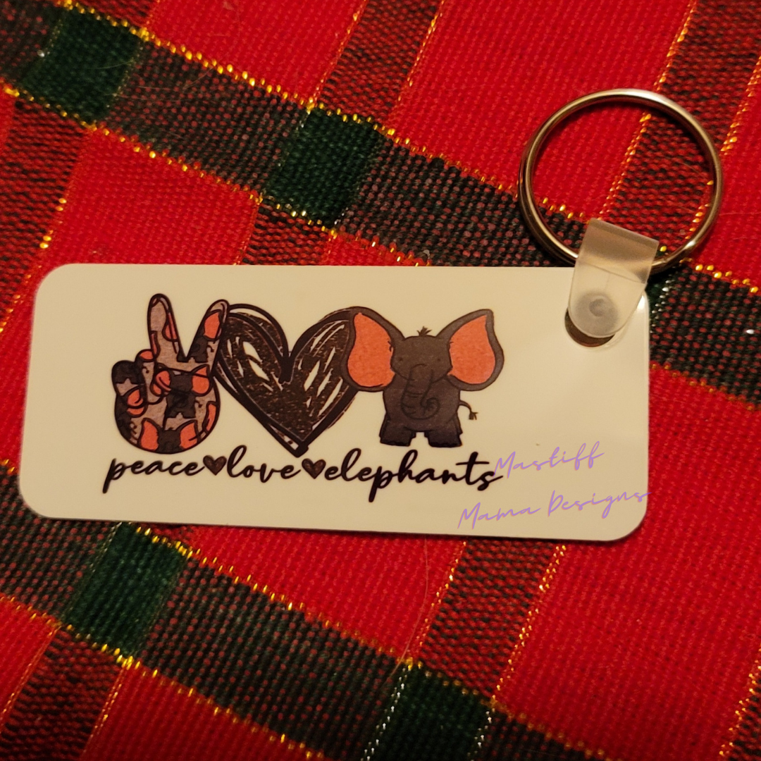 Peace Love Cats, Elephants, Eagles, & Panthers Rectangle Aluminum Keychain