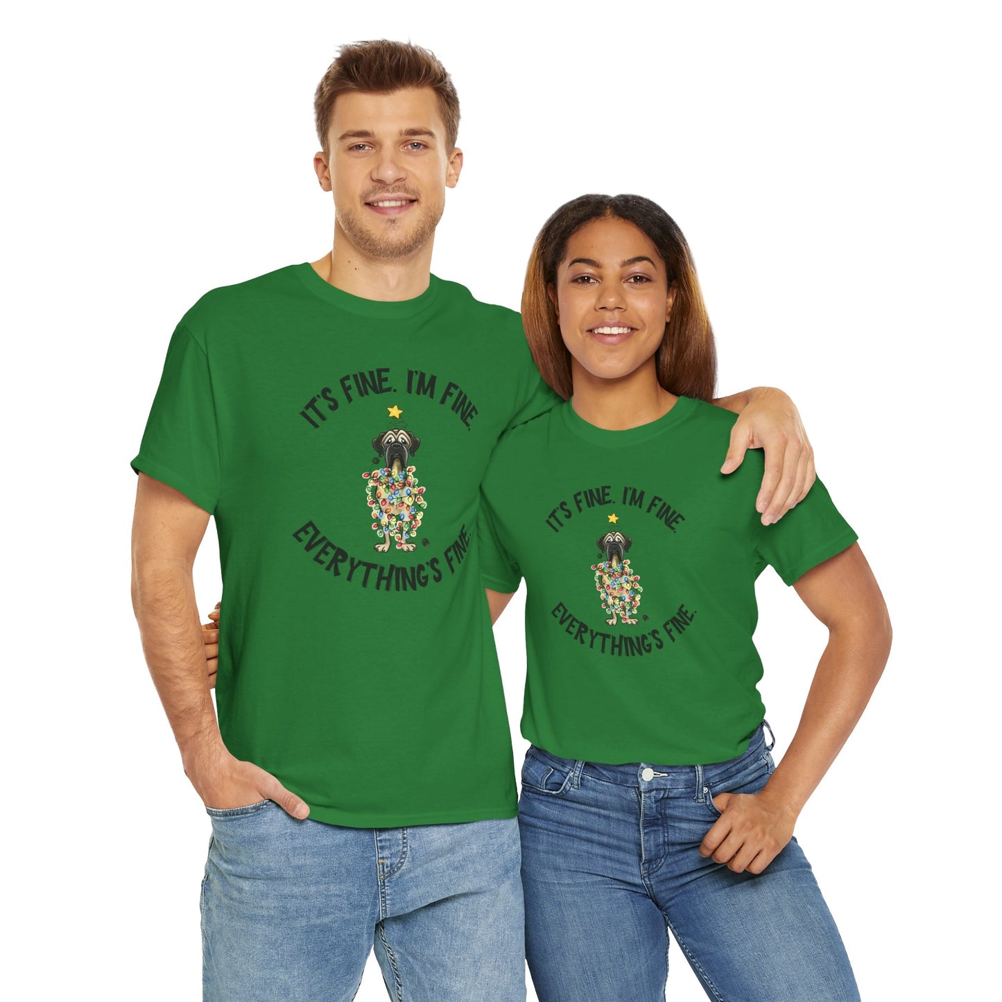 DTG Everything's Fine Christmas Flat Frankie Unisex Heavy Cotton T-Shirt - Use Drop Down Box to select color