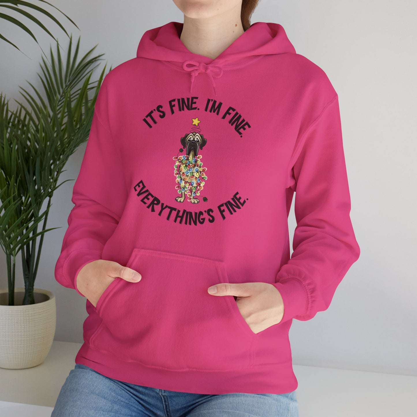 DTG Flat Frankie It's Fine I'm Fine Everything's Fine Christmas Unisex Hoodie - Use Drop Down to pick color