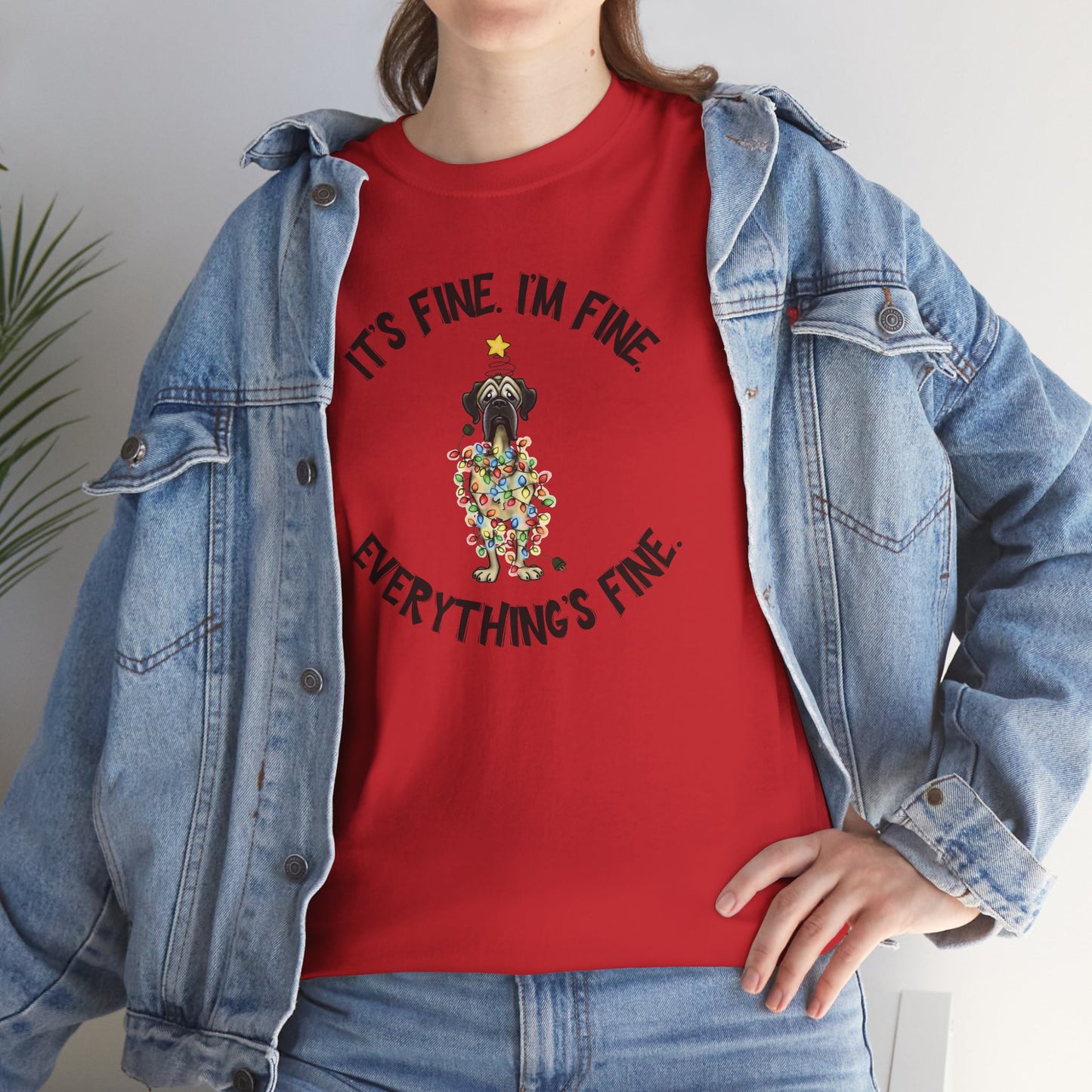 DTG Everything's Fine Christmas Flat Frankie Unisex Heavy Cotton T-Shirt - Use Drop Down Box to select color